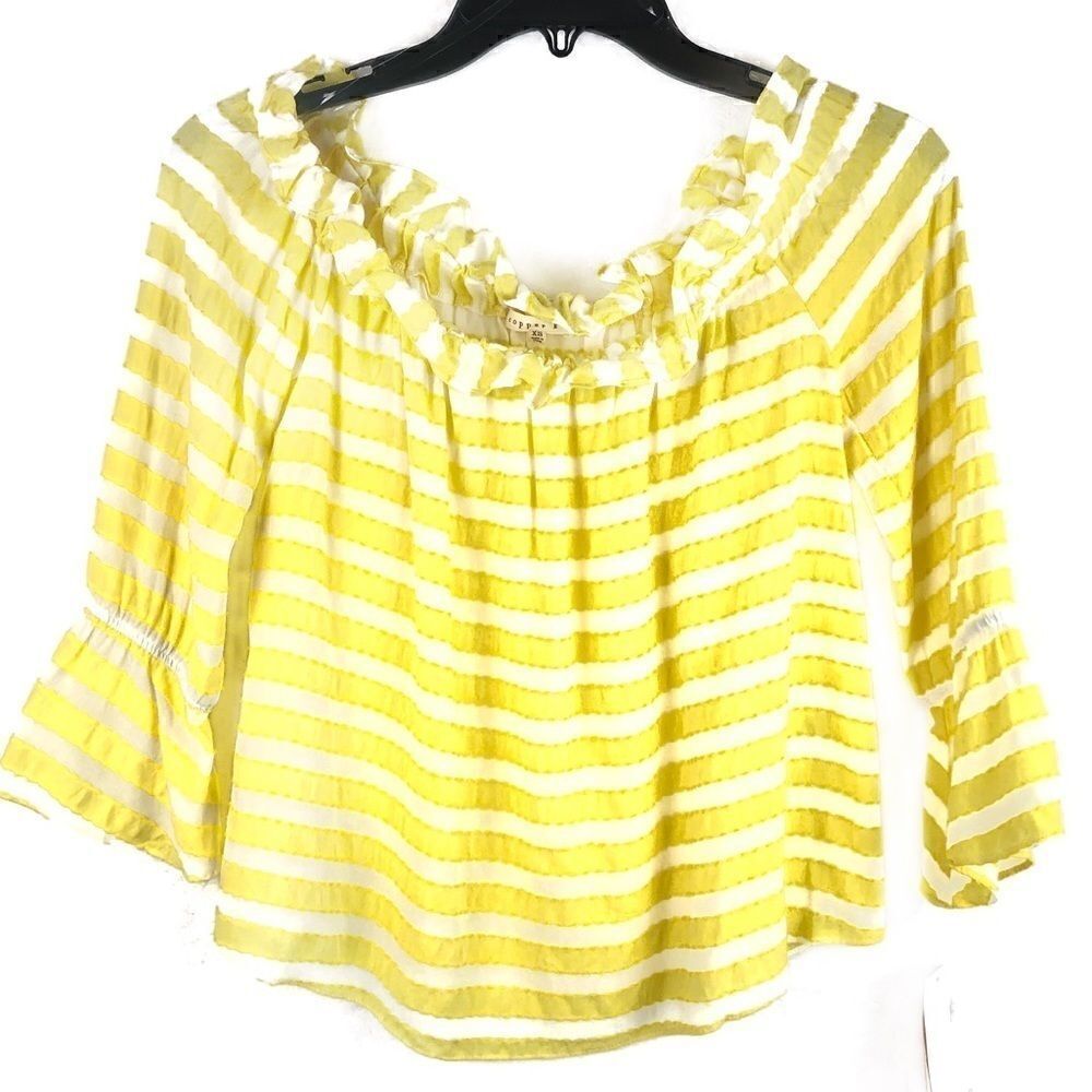 Copper Key Crop Top Yellow, White Stripe XS NWT